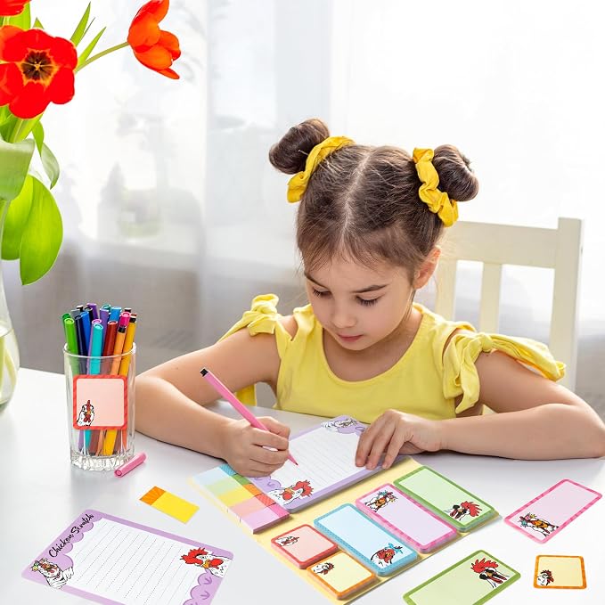 B1ykin Cute Sticky Notes Set - Chicken Scratch Self-Stick Notes Pad, 550 Sheets Writing Memo Pages Sticky Notepad for Teacher Appreciation Gifts, School Office Party Favors Supplies (Funny Chicken)