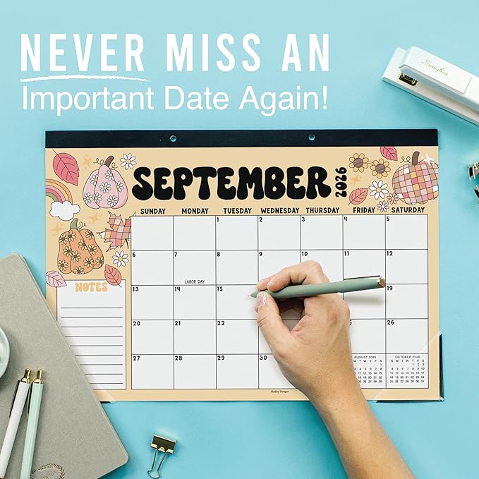 Hadley Designs Large Desk Calendar 2026-2027 - Desktop Calendar 2026, 18-Month Desk Calendars for Home, Office & Classroom, Cute Retro Classroom Must Haves, Gifts for Coworkers, Teachers & Students