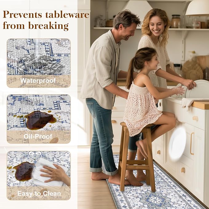 Boho Kitchen Mats for Floor 2 Piece Set Anti Fatigue Cushioned PVC Kitchen Rugs Non Slip Waterproof Farmhouse Mats 2/5 Inch Comfort Standing Mat for Sink, Laundry, 23.6"x39"+23.6"x59",C2