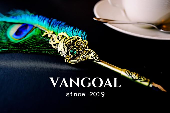 VANGOAL Peacock Feather Pen and Ink Set with Gift Box, Vintage Quill Pen for Writing, Calligraphy Pen Set for Office Supplies, Birthday, Wedding, Christmas Gift (Green - Peacock Feathers)