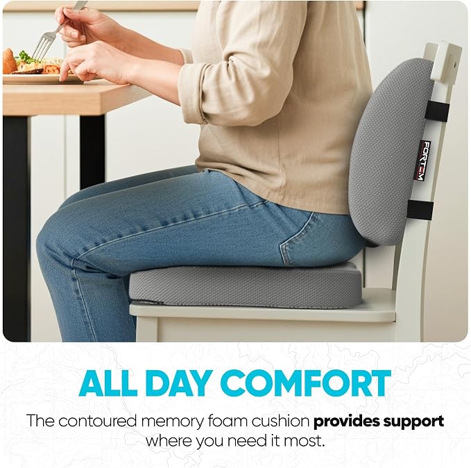 FORTEM Seat Cushion, Office Chair Cushion, Lumbar Support Pillow for Office Chair, Memory Foam Car Seat Cushions, Sciatica Coccyx Tailbone Pain Relief, Cushions for Back Support, Washable, Non Slip