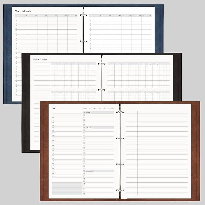 EMSHOI Undated Daily Planner - A4 Large To Do List Notebook Appointment Book for Productivity Time Management, with Hourly Planner Refills, Hardcover Binder Leather Journal - 240 Pages, 9.2x12