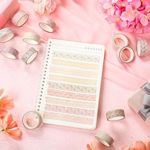 YooNotee 12 Rolls Watercolor Floral Washi Tape Set 15 mm Vintage Flower Decorative Masking Tape for Summer School Arts DIY Craft Scrapbook Journal Supplies Gifts(Dusty Pink,Rose)