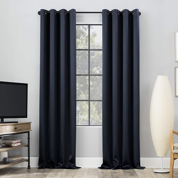 Sun Zero Nordic 2-pack Theater Grade Extreme 100% Blackout Grommet Curtain Panel Pair, 52" x 63", Navy Blue