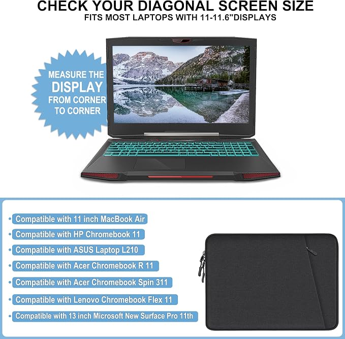 Laptop Case 13 inch, Shockproof Protective Computer Sleeve Cover with Accessories Pocket, Portable Laptop Bag Compatible with New MacBook Air 13 inch, Compatible for MacBook Pro 13 inch, Black
