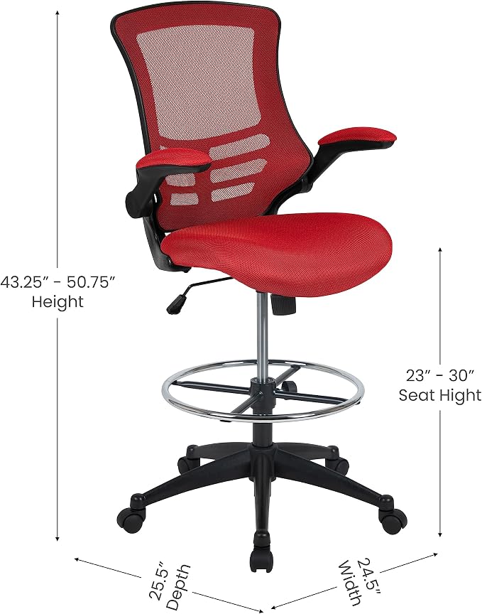 Flash Furniture Kelista Mid-Back Swivel Office Chair with Adjustable Seat Height, Ergonomic Mesh Desk Chair with Flip-Up Armrests, Red