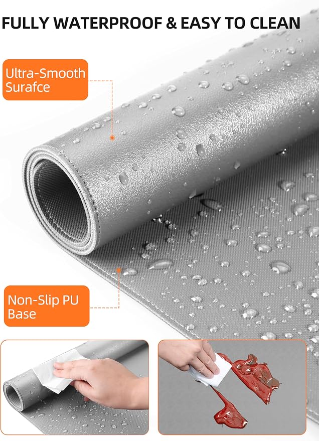 TopMade Mouse Pad with 15W Wireless Charging, XXL Large Leather Desk Mat, Waterproof Gaming Mousepad Home Office Desk Pad Protector, Gray (Includes 20W PD Power Adapter & 6.56ft Woven Cable)