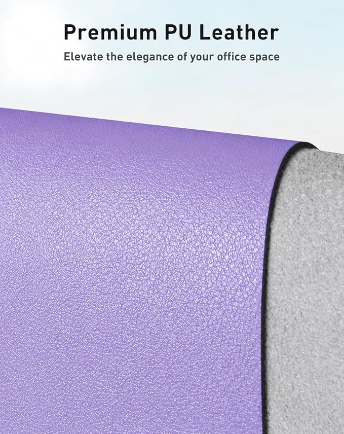 Aothia Faux Leather Desk Mat – Large Desk Pad & Mouse Pad, Smooth Writing Surface, Waterproof Desk Protector, Suede Back, Office & Home (Light Purple, 42" x 17")
