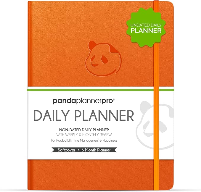 Panda Planner Pro 2026 - A4 6 Month Daily, Weekly & Monthly Planner for Productivity – Large 8.5x11 Undated Day Planner, Goal Planner, Project Organizer & Habit Tracker Notebook – Orange