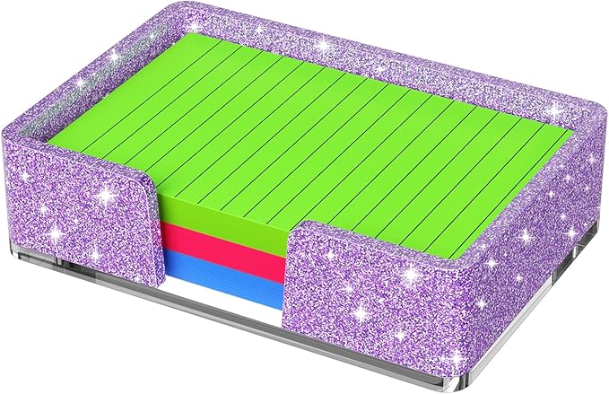Sticky Note Holder, Glitter Purple Acrylic Notepad Holder 4x6 in Self-Stick Note Dispenser Office Desk Accessories, Memo Pad Holder Organizer for Classroom School Supplies