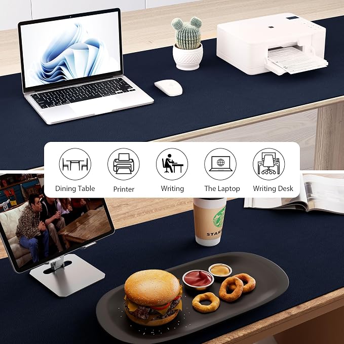 Aothia Leather Desk Pad Protector, Office Desk Mat, Large Mouse Pad, Laptop Desk Pad, Non-Slip PU Leather Desk Blotter, Waterproof Desk Writing Pad for Office and Home (Dark Blue, 55" x 24")
