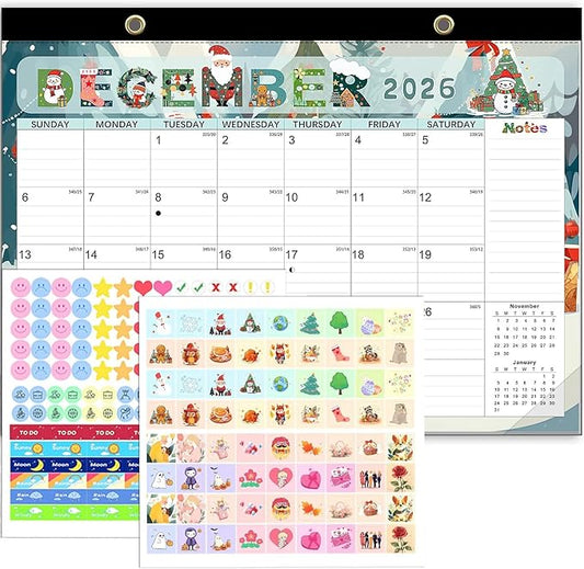Desk Calendar 2026, Ample Space, Until June 2027 with Stickers, 17" x 12" Large Seasonal Wall Calendar 2026 for Home, Office, Student & Teacher Supplies- Colorful