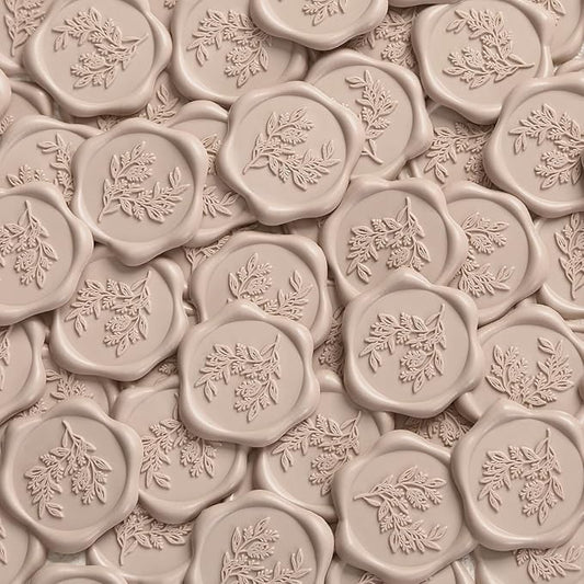 UNIQOOO Wax Seal Stickers - Eucalyptus Wedding Invitation Envelope Seal Stickers, 100 Pcs Self- Adhesive Taupe Stickers, Perfect for Invitation, Christmas, Gift Wrapping, Party