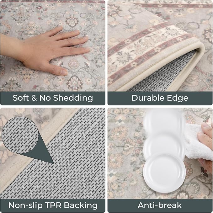 GRANNY SAYS Boho Kitchen Rug Sets of 3, Non Slip Washable Faux Wool Kitchen Mats for Floor, Thick Soft Anti-Fatigue Comfort Standing Mat Runner Rugs for Hallway Laundry Room, Boho Red