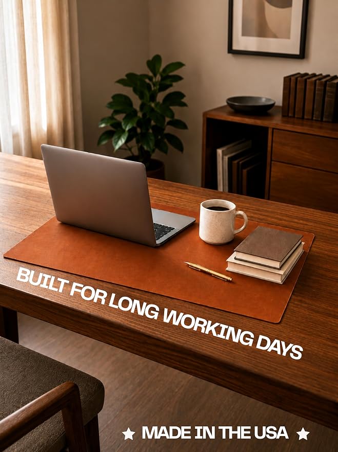 Genuine Leather Desk Pad, Office Desk Mat, Large Desk Blotter, Desk Protector, and Mouse Pad – 31.5" x 15.75" (1.8-2.0 mm) Whiskey, Waterproof, Premium Quality for Desk Surface Protection and Comfort