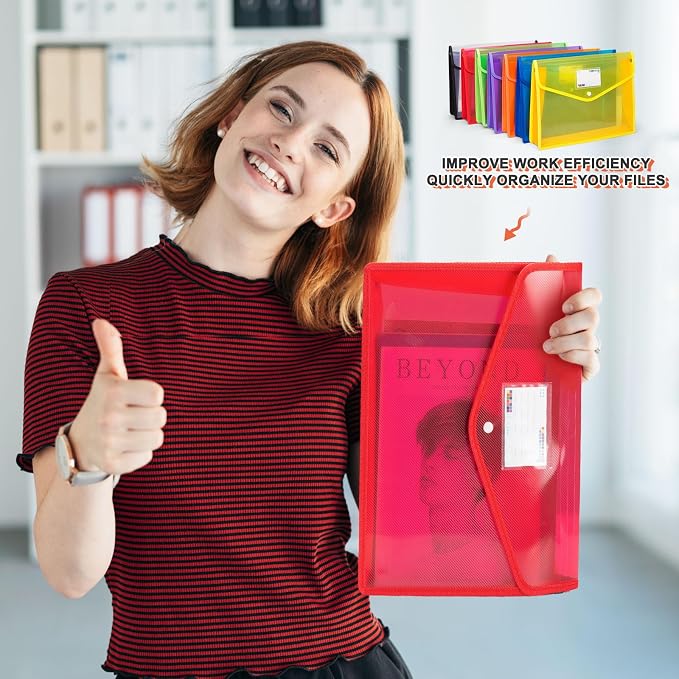Plastic File Folders, Waterproof Transparent Expandable File Organiser, Portable Large Capacity A4B4 File Wallet for Office Business School (7 Pack)