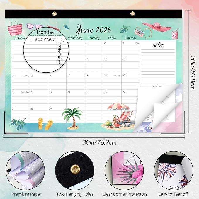 GuassLee Extra Large Desk Calendar 2026-2027 - 19 Months 20" x 30" Jumbo Desk Calendar from Jun. 2026 to Dec. 2027, Large Monthly Planner with Watercolor Design for Office School Home Organizing