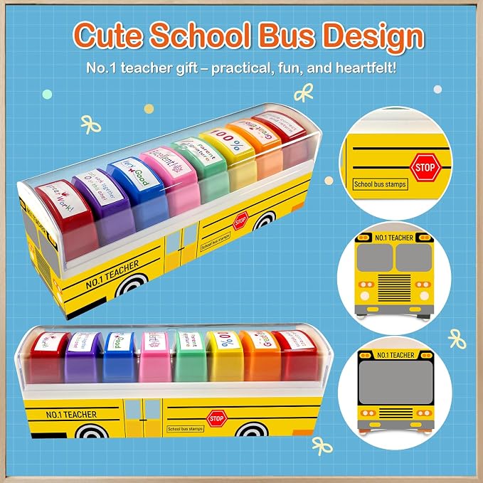 Teacher Stamps for Grading Classroom, New Teacher Appreciation Gifts, Self-Inking Motivation Great Job Parent Signature Stamp for Homework Must Haves, Teacher Supplies (8 pcs)