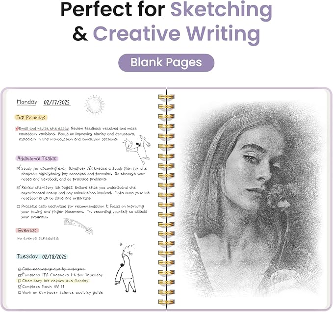 Taja Blank Spiral Journal Notebook for Women & Men, 140 Pages, Sketch Book, Plain Notebook for Drawing & Sketching, Journals for Creative Writing, A5(5.7" x 7.9") – Purple
