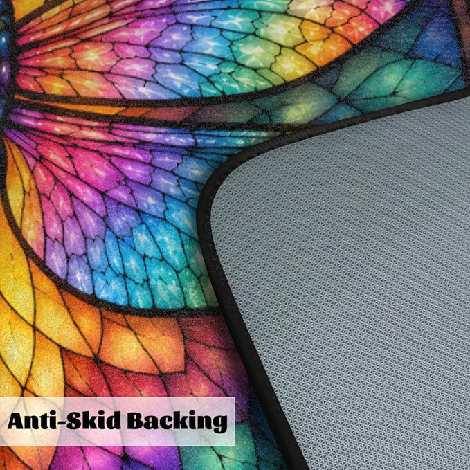 Dragonfly Kitchen Mats Cushioned Anti Fatigue Kitchen Rugs Non-Slip B-1 | Dragonfly Glass Painting Non-Slip Standing Desk Mat, Absorbent Kitchen Rug for Floor, Kitchen, Office, Sink, 20"×39"