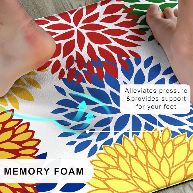Kitchen Mats Set of 2 Cushioned Anti Fatigue Kitchen Rugs Non Slip Waterproof Kitchen Runner Memory Foam Floor Mat Comfort Standing Mat for Sink,Office,Laundry, Multi Color