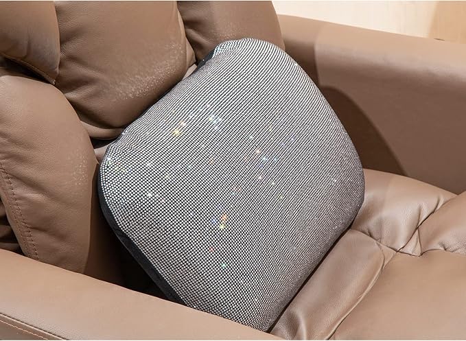 Carwales Lumbar Support Pillow Summer Decorative for Car Soft Bling Accessories Sparkly Diamond Rhinestone for Women Girls, Universal Office Chair Lower Back Cushion Rubber Black