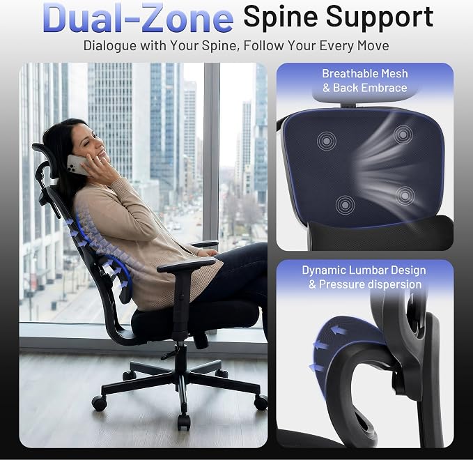 AreShark Ergonomic Office Chair - High Back Breathable Mesh Desk Chair with Lumbar Support & Adjustable Headrest - Rolling Swivel Reclining Comfy Computer Gaming Chair with 2D Armrests for Home Office