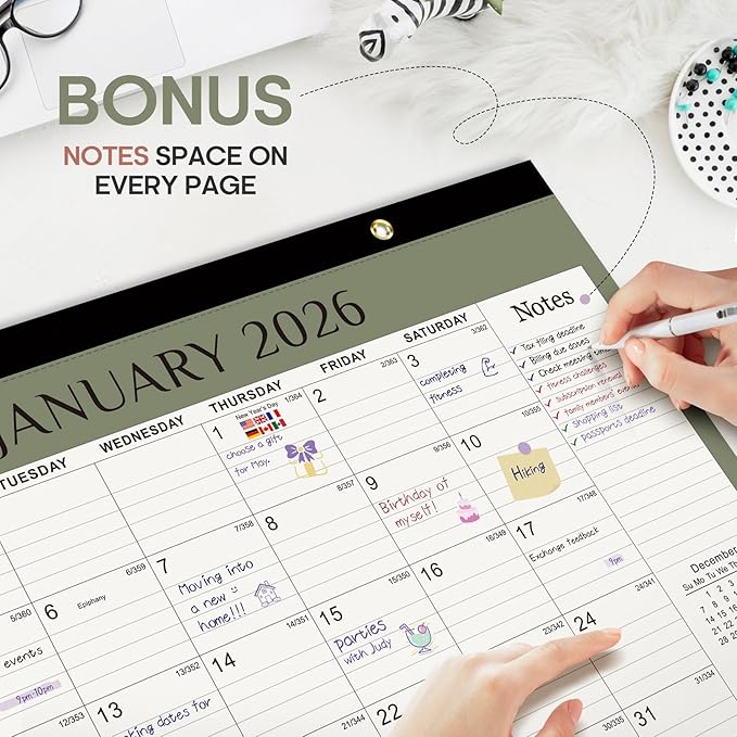 2026 Desk Calendar, 18-Month Calendar Runs from January 2026 to June 2027, 17" x 12" Desktop or Wall Calendar, Perfect Monthly Calendar Planner for Home, Office, or School - Boho Colors