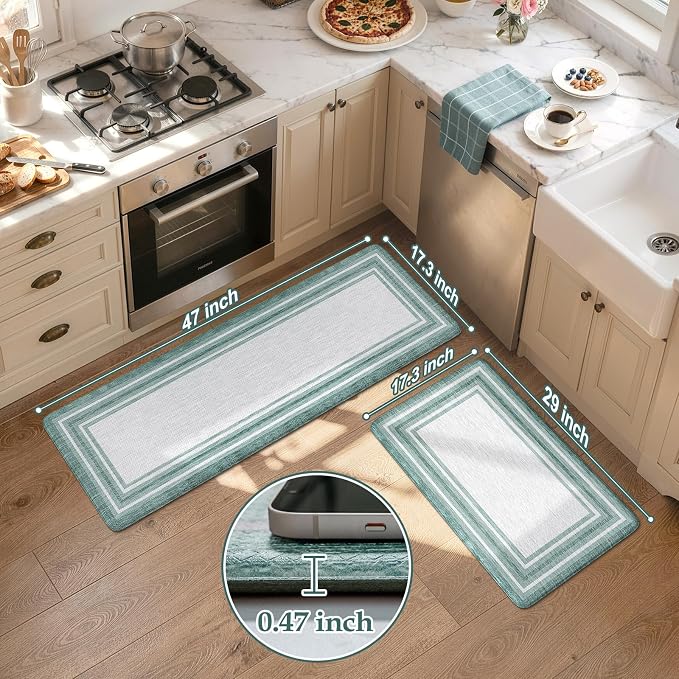 KIMODE Anti Fatigue Kitchen Mats,Farmhouse Kitchen Rugs Non Slip Rubber Backing,Waterproof Kitchen Mat for Floor,Green Laundry Room Rug,Cushioned Standing Desk Mat for Kitchen Decor,Bathroom Sink