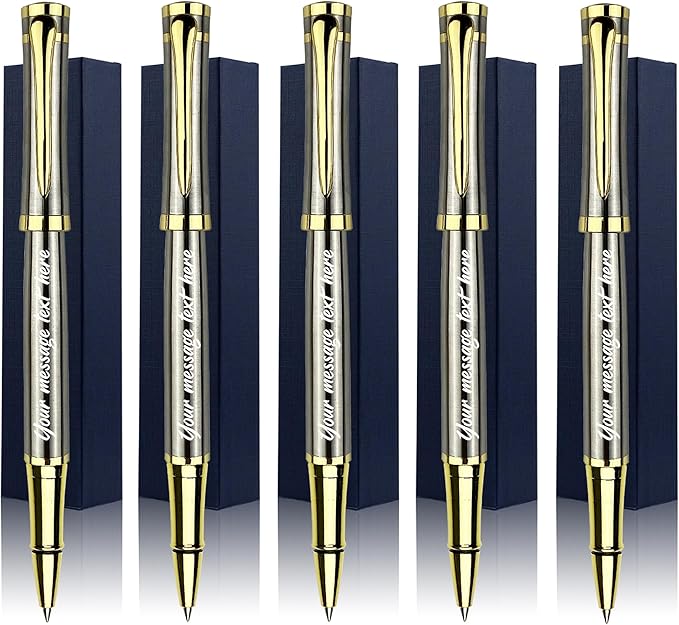 Ancolo Engraved Pens Luxury Roller Pens with 5 Gfit Box 10 extra Black Refills Metal Body Engraved with Your Message Personal Names Phone Number, Gift for Men Women
