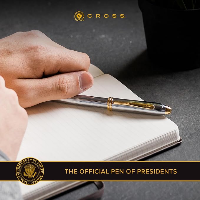 Cross Townsend Refillable Rollerball Pen Presented in a Luxury Gift Box - Medium Point, Black Ink, Lustrous Chrome