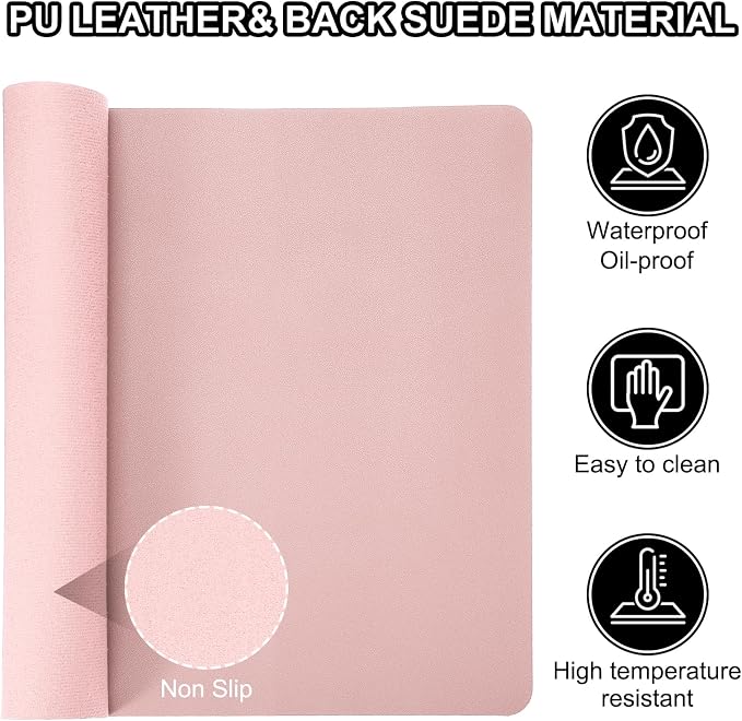 Patikil Desk Mat, 24"x13" Non-Slip Waterproof PU Leather Desktop Protector Cover - Dual Sided Desk Pad for Office/Home - Light Pink