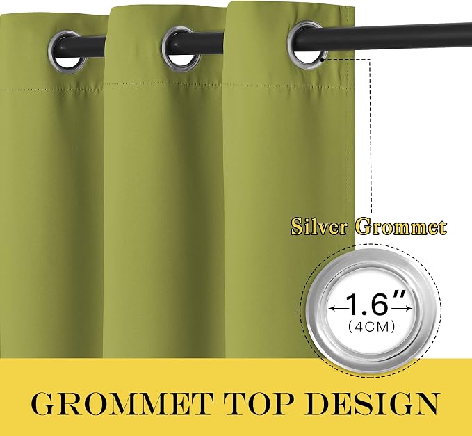NICETOWN Room Darkening Short Curtain 54 inches Long for Living Room, Grommet Sound Reducing Thermal Insulated Curtains for Bedroom Nursery Window, 46W x 54L, 1 Piece, Fresh Green