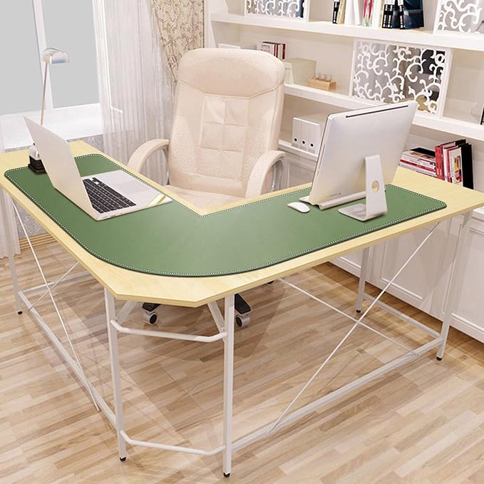 Mydours L-Shape Desk Mat, 46" x 46" x 16" Extra Large PU Leather Desk Pad Blotter, XXL Large Waterproof Gaming Mouse Pad, Desktop Protector for Computer Keyboard Home Office (Green)