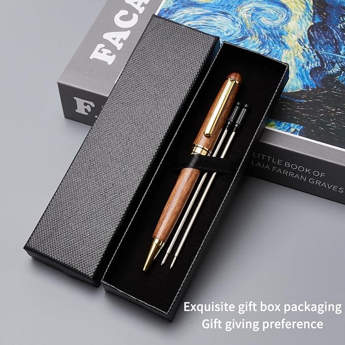 Luxury Walnut Wood Fancy Ballpoint Pen for Men Writing Journaling Pen Set with 2 Black Ink Refills and Gift Box Cool Journal Business Pens Elegant Vintage Wooden Professional Executive Twist Pen