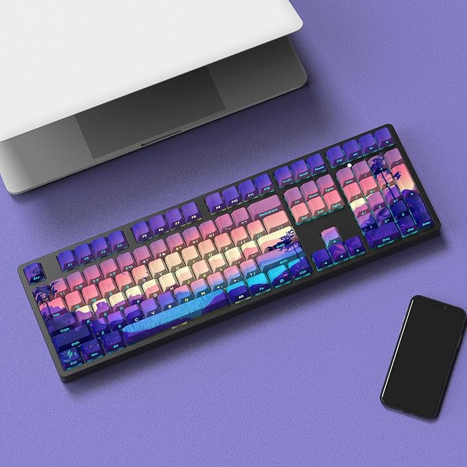 JSJT PBT Keycaps Side-Printed Translucent Keycap,Multi-Coloured Style Shine Through Custom Key Caps,124 Keys Cherry Profile Keycap Set for Cherry MX Switches Mechanical Keyboards