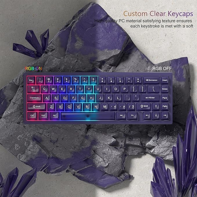 Womier Keyboard Keycaps Jelly Purple, Cute Keycaps Transparent Clear Custom Key Cap 60 65 75 100 Percent for Cherry MX, Kailh, Outemu, Gateron Mechanical Keyboards(MDA Profile)