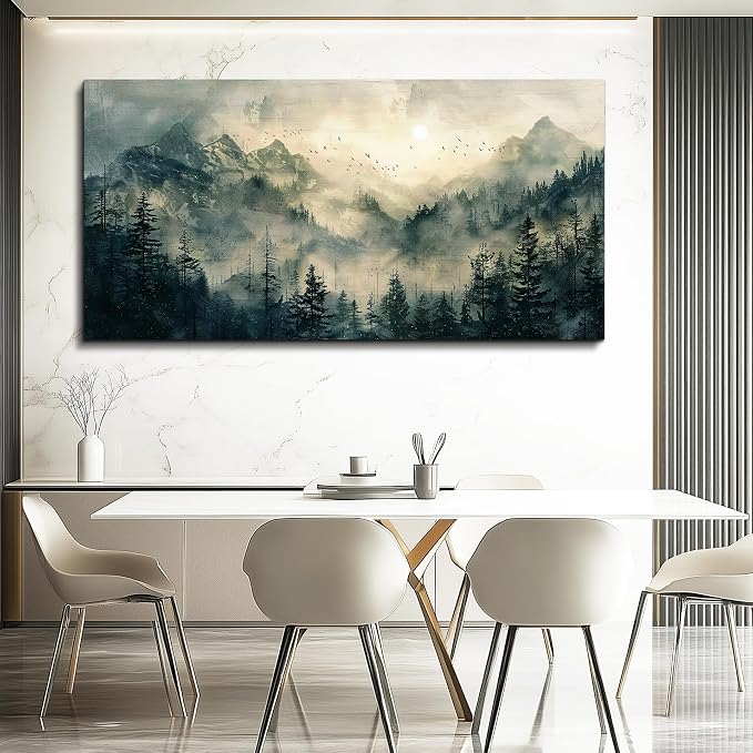 FUHAIHUA Large Framed Wall Decor For Living Room Canvas Wall Art For Office Farmhouse Wall Decorations For Bedroom Forest Fog Landscape Paintings Modern Pictures Artwork Room Home Decor 24x48 In