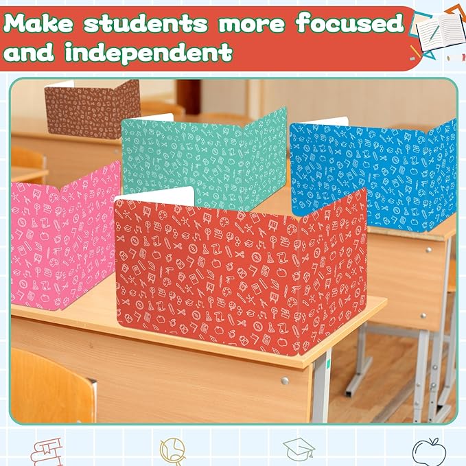 gisgfim 24 Pack Privacy Shields for Student in 12 Vibrant Colors Desk Dividers Durable Privacy Folders Testing Divider Shield Study Boards Panel Partition for Classroom Teacher Back to School Supplies