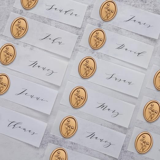 UNIQOOO Wax Seal Stickers - 3D Floral Oval Shape Wedding Invitation Envelope Seal Stickers, 50 Pcs Antique Gold, Perfect for Invitations, Christmas, Gift Wrapping