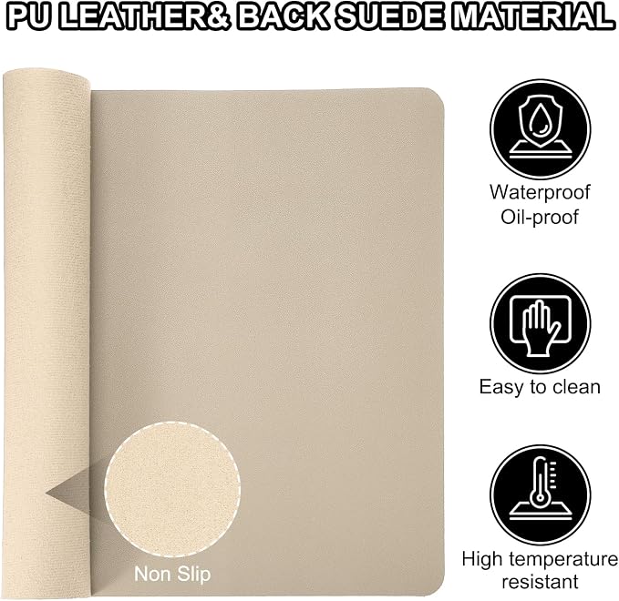 PATIKIL Desk Mat, 31"x15" Non-Slip Waterproof PU Leather Desktop Protector Dual Sided Desk Pad, Khaki