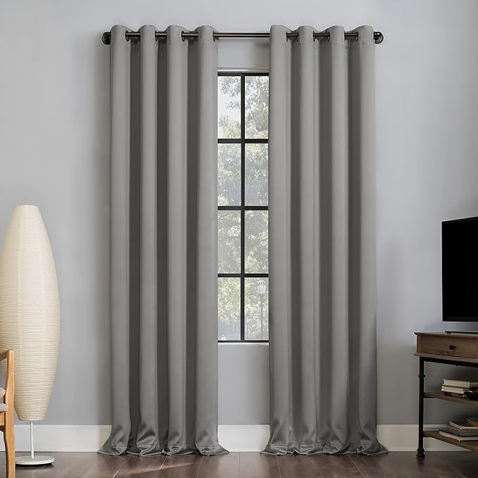 Sun Zero Nordic 2-pack Theater Grade Extreme 100% Blackout Grommet Curtain Panel Pair, 52" x 108", Silver