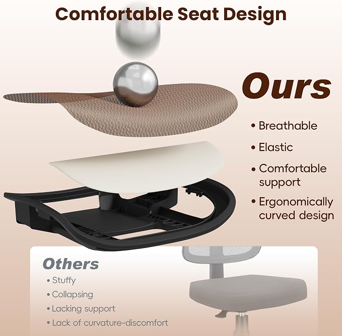 Ergonomic Office Chair, Mesh Computer Desk Chairs with Adjustable Lumbar Support, 3D Armrests, Tilt Function, Comfy Wide Seat, Swivel Executive Work Task Chair for Company and Home