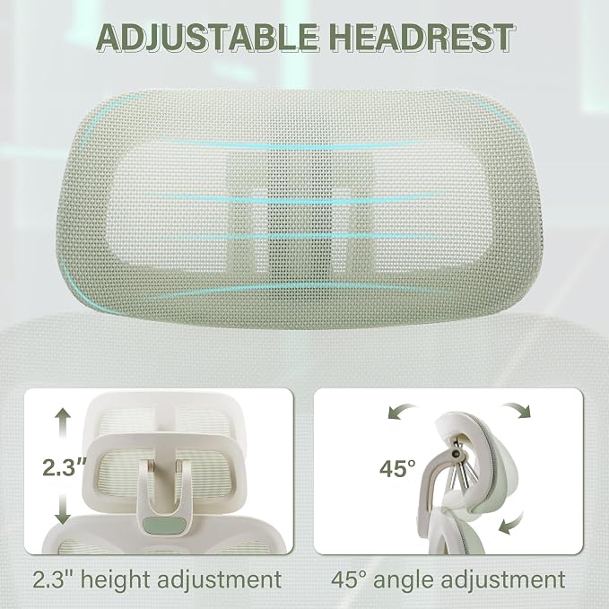 Ergonomic Office Chair with Retractable Footrest, Green | High Back Design, Dynamic Lumbar Support, 2D Headrest & 2D Armrests, Breathable Mesh Back for Home Office