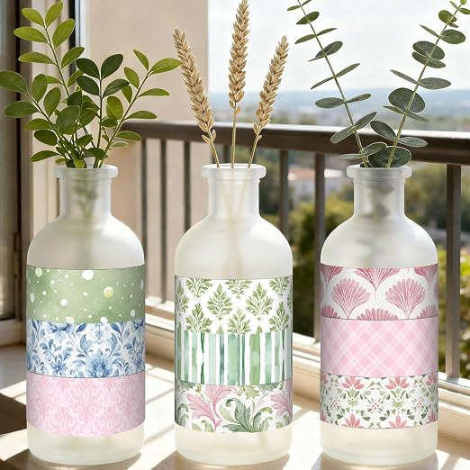 12 Rolls Watercolor Floral Washi Tape Set 15 mm Vintage Flower Decorative Masking Tape for Summer School Arts DIY Craft Scrapbook Journal Supplies Gifts(Pink,Blue and Green,Garden)