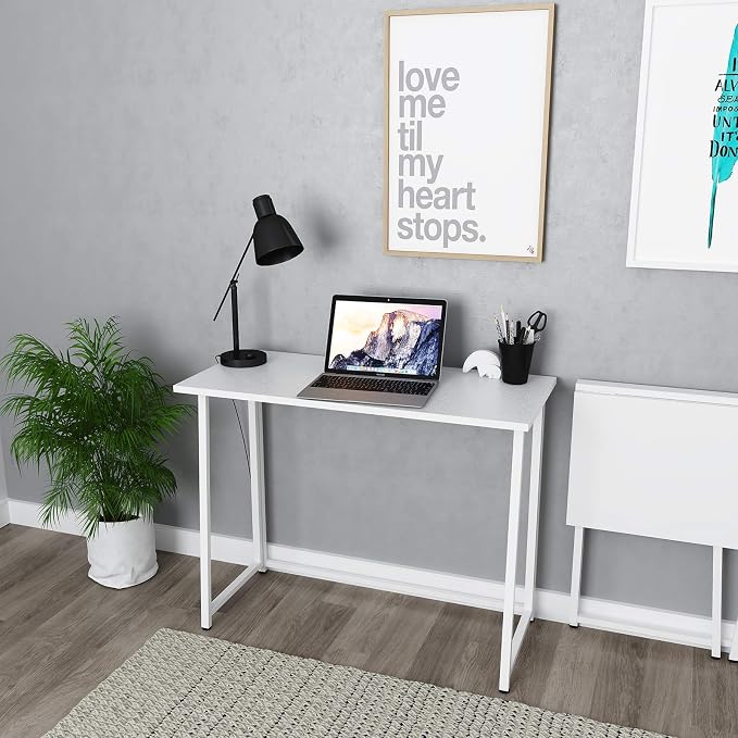 White Folding Computer Desk Office Desk for Home Multipurpose Collapsible Desk