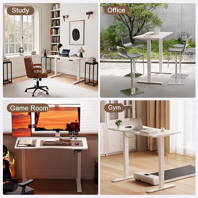 Solid Wood Electric Standing Desk 47.2"x23.6"Home Office Desk,Adjustable Workbench with 3 Stages Single Motor, Computer Workstation with T-Shaped Metal Bracket,Walnut Standing Desk for Gaming(1 Box)