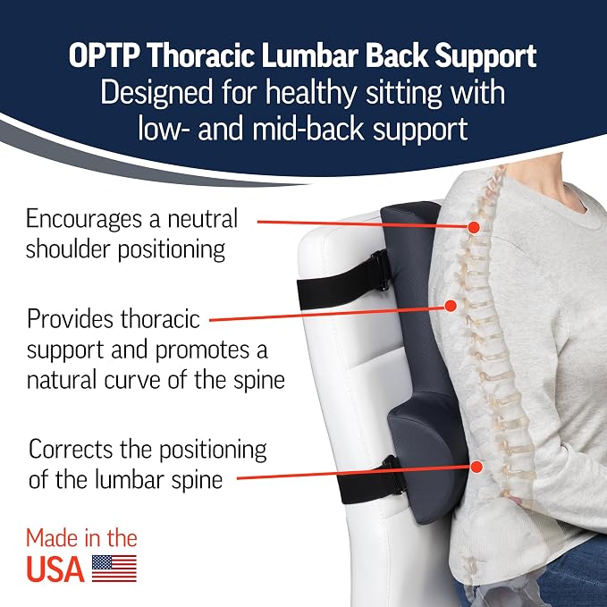 OPTP Thoracic Lumbar Back Support – Posture Support, 16"H x 12"W x 3"D | Full back and lumbar support for improved sitting posture, upper/lower back support for chair & car travel, Made in the USA