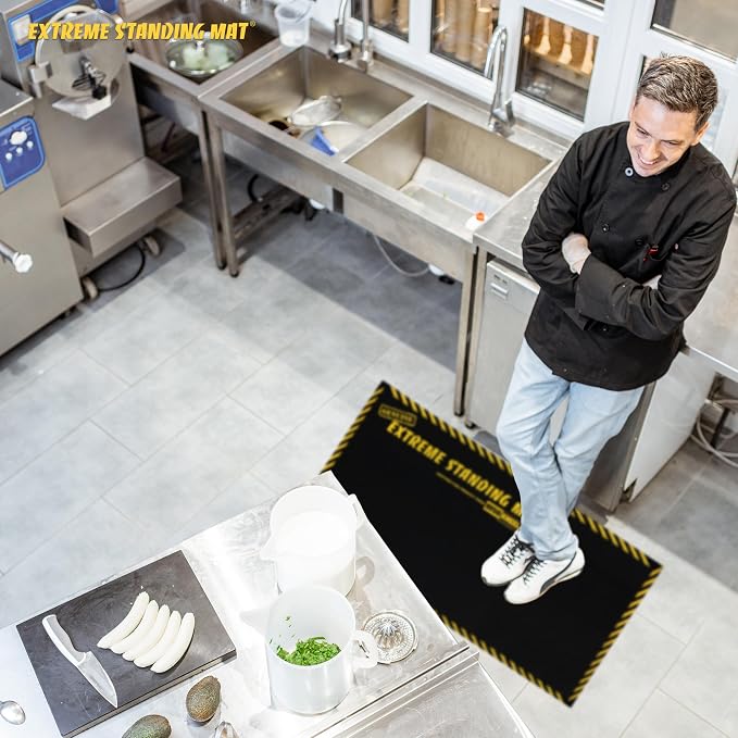 2’ x 3’ Black 1” Thick 6PK | Anti Fatigue Mats for Standing | 6 Pack of Industrial Antifatigue Mat with Safety Stripes | Anti Fatigue Mat for Work & Workplace