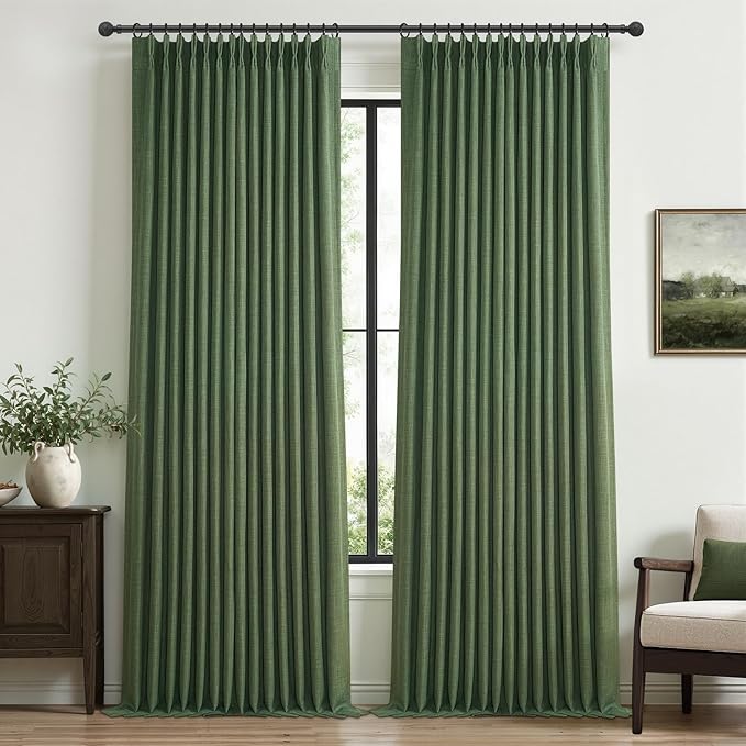 Extra Long 120 Inch Pinch Pleat Floor to Ceiling Curtains for Dining Room, Memory Trained Blackout Dual Layer Linen Soundproof Large Viral Curtain 10 FT Length Luxury Drapes 2 Panels Set Windows Burg